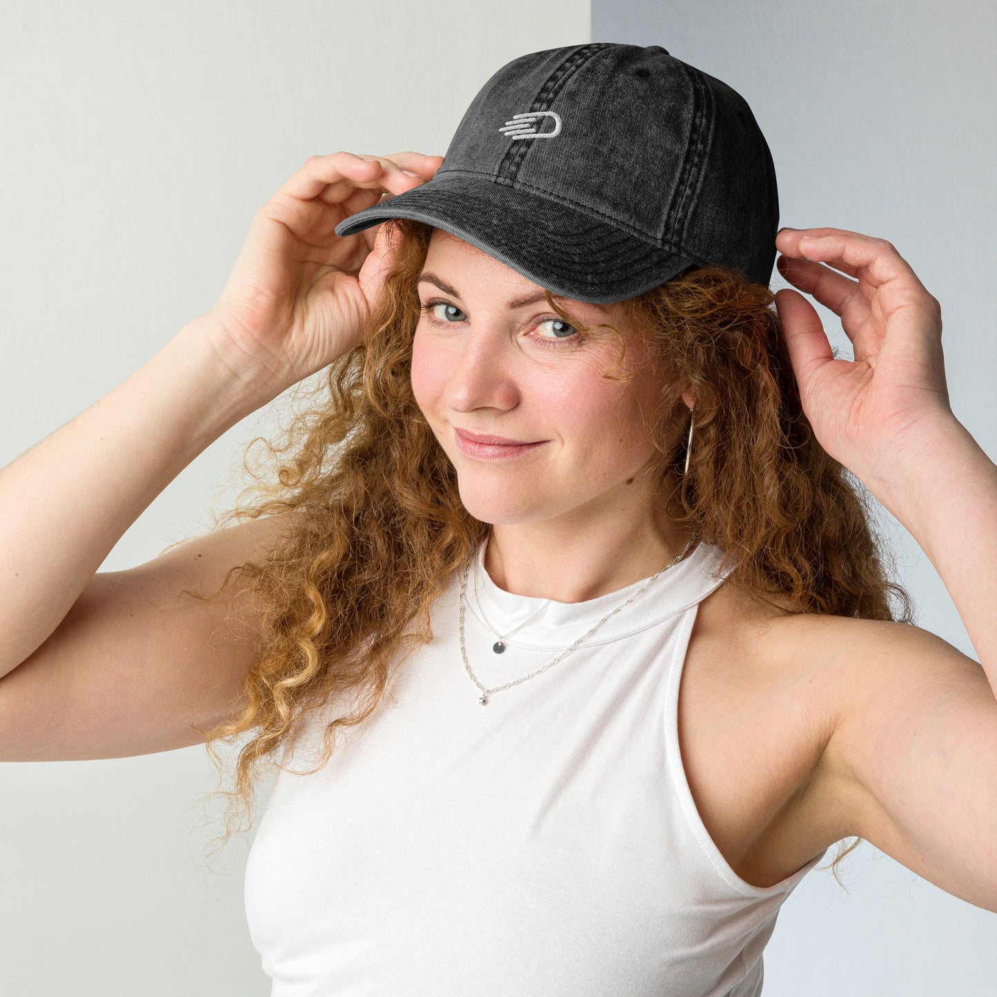 Black Denim Visor with White Logo
