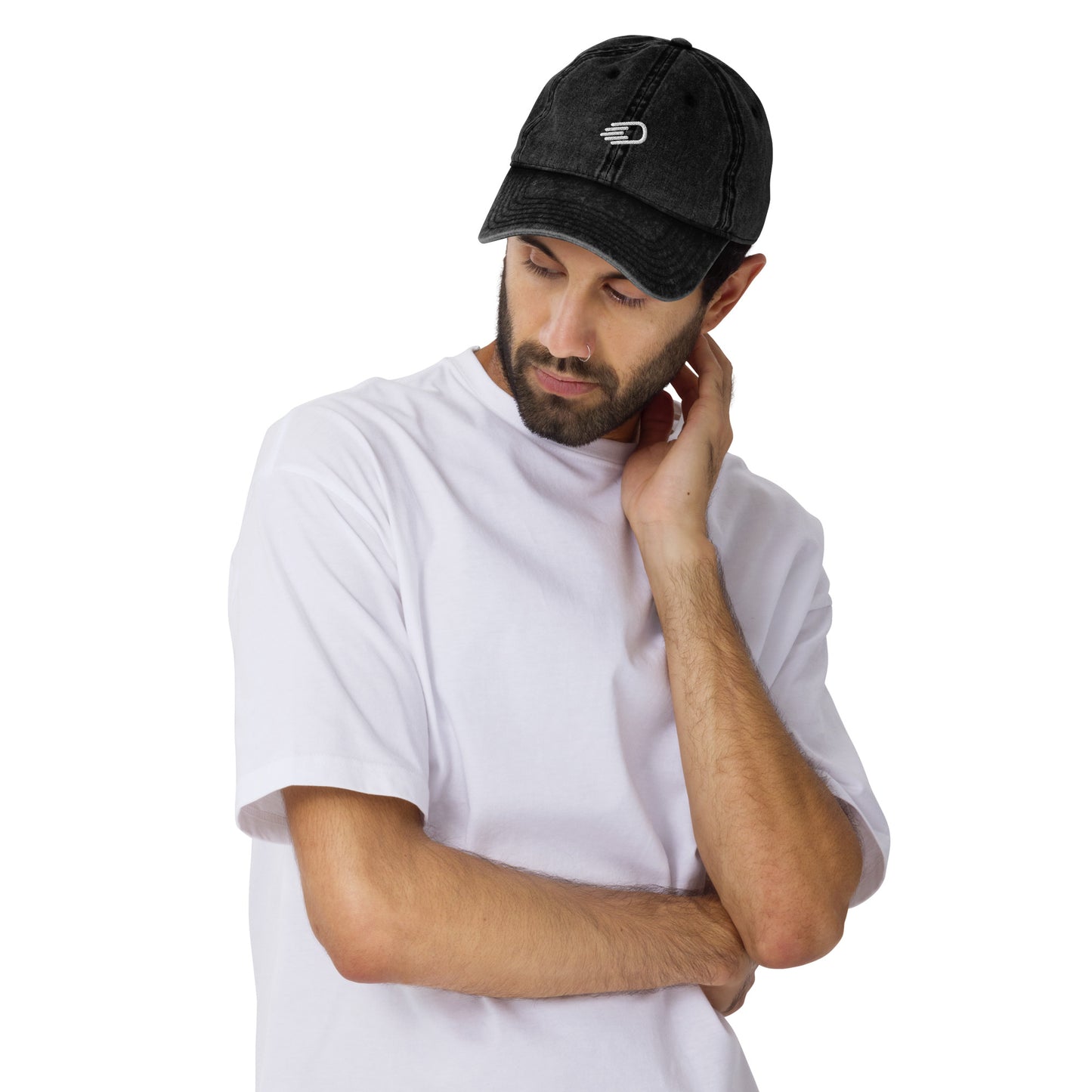 Black Denim Visor with White Logo