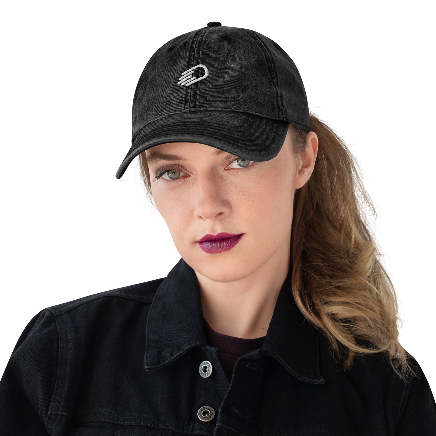 Black Denim Visor with White Logo