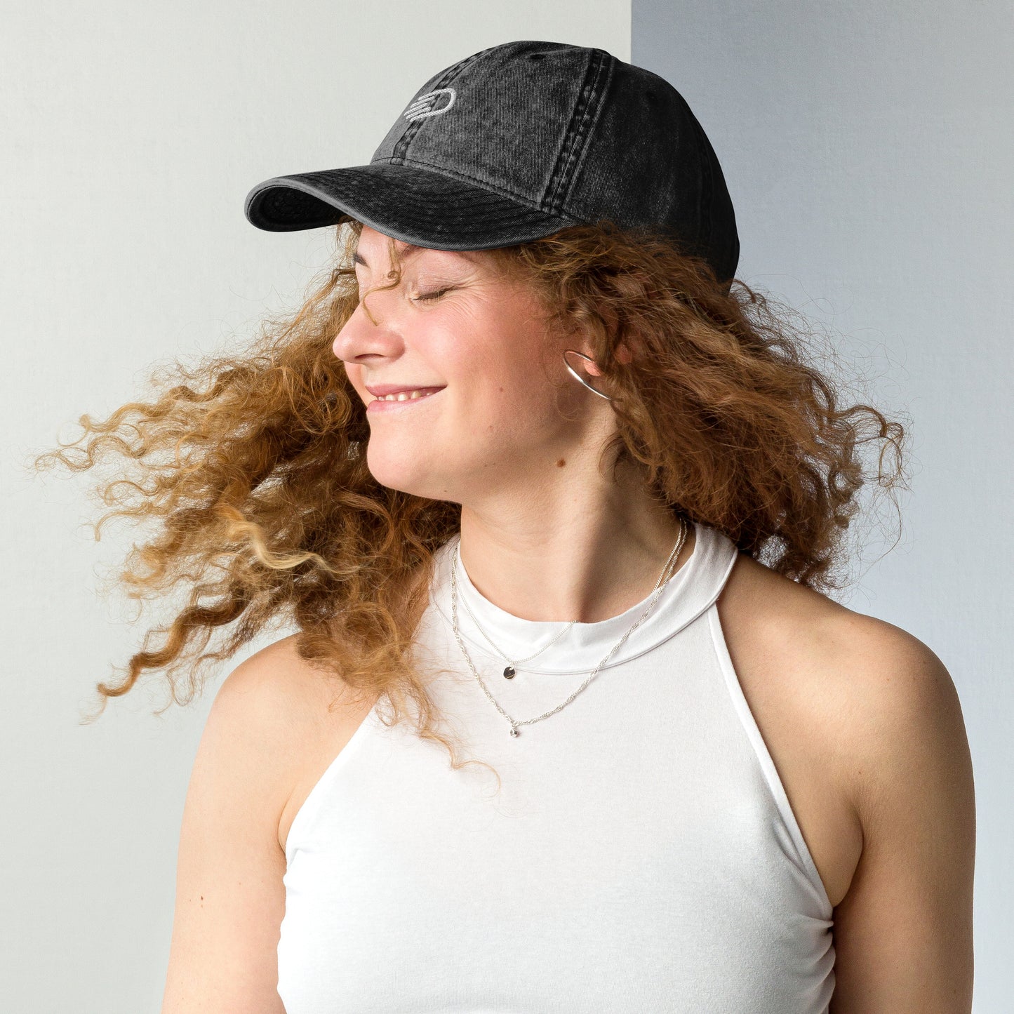 Black Denim Visor with White Logo