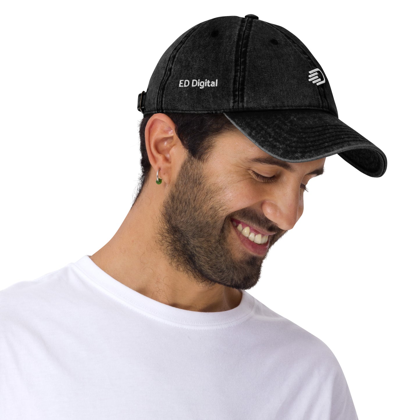 Black Denim Visor with White Logo