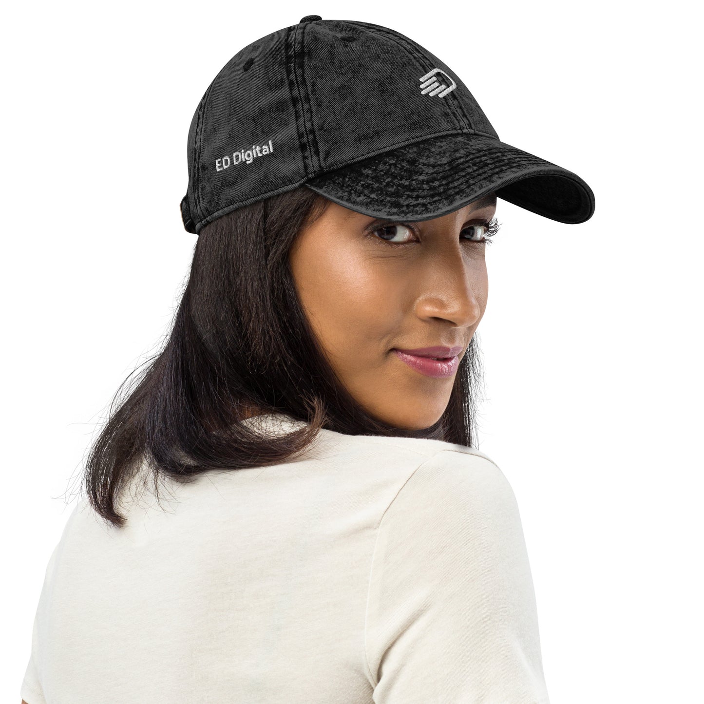 Black Denim Visor with White Logo
