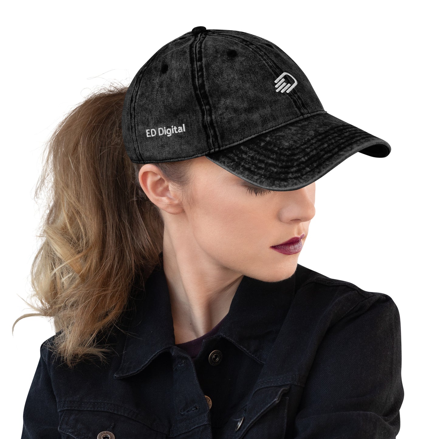Black Denim Visor with White Logo